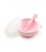 Bumkins - ถ้วยซิลิโคนดูดโต๊ะ สีชมพู Frist Feeding Set
