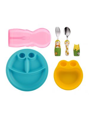 Eat4Fun - เซตสุดคุ้ม ชุดจานชามช้อนส้อมเด็กรุ่น DUOs และเคส ลายนางเงือก Mermaid