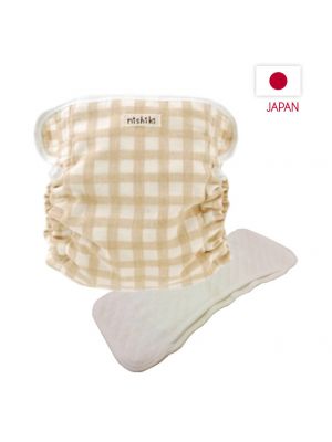 Nishiki, กางเกงผ้าอ้อม,รุ่นone size+ แผ่นซับ 1 ผืน,ตารางน้ำตาล,70-95 cm. (9-14Kgs) ,จัดส่งสินค้าทุกวันจันทร์/พุธ/ศุกร์