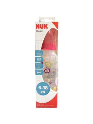 NUK ขวดนม CLASSIC 240มล. 6-18 m. แพ็คเดี่ยว (สีชมพู)