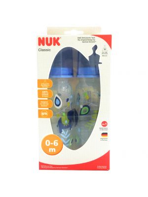 NUK ขวดนม CLASSIC 240 มล. 0-6 m. แพ็คคู่ (สีน้ำเงิน)