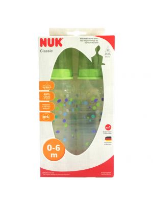 NUK ขวดนม CLASSIC 240 มล. 0-6 m. แพ็คคู่ (สีเขียว)