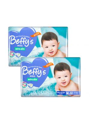 Beffys , เอ็กตร้าสลิม,เทป,ไซส์ M,แพ็คคู่,(จำนวน62 ชิ้น/1ห่อ)