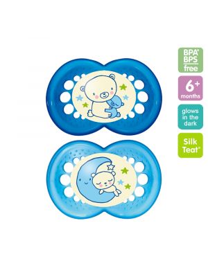 MAM จุกนมหลอกกลางคืน 6M+ Twin รุ่น 6+months สี blue ลายหมี