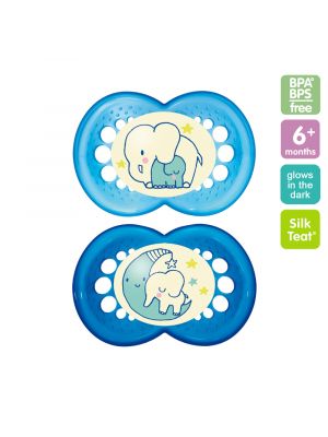 MAM จุกนมหลอกกลางคืน 6M+ Twin รุ่น 6+months สี blue ลายช้าง