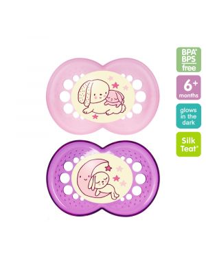 MAM จุกนมหลอกกลางคืน 6M+ Twin รุ่น 6+months สี pink ลายกระต่าย
