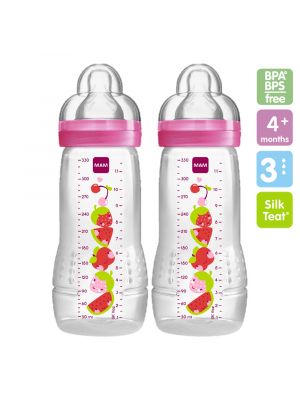 MAM ขวดนม 11 oz (จุกไซส์ 3) แพ็คคู่ รุ่น 330ml สี pink ลาย fruit