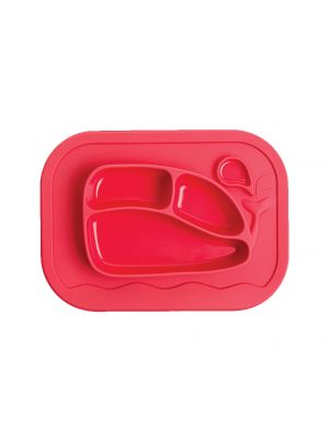Firgi - ถาดใส่อาหารเด็ก Whale Silicone Placemat Plate, Coral Red