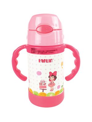 Farlin, กระติกน้ำสูญญากาศสแตนเลสมีหูจับพร้อมหลอดดูด(ร้อน-เย็น) สีชมพู 270ml , รุ่น FL-USEAG326