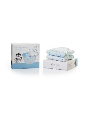 Iflin baby, ผ้าพาดบ่า แบบไม่หล่นพื้น & ผ้ากันเปื้อนใยไผ่ สีฟ้า