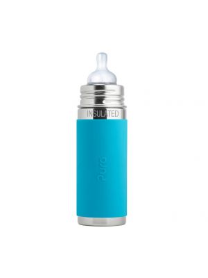 Pura, ขวดนมเก็บความร้อนหรือเย็น Stainless Steel,9oz/260ml,Aqua Sleeve