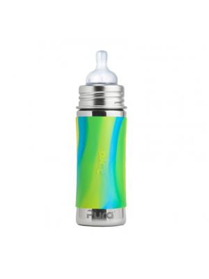 Pura, ขวดนม Stainless Steel,11oz/325ml,Aqua Swirl Sleeve