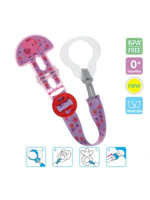  MAM Clip สายคล้องจุกนมหลอก+ ตัวล็อคแบบหนีบ  รุ่น 0+months สี pink
