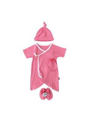 Tiny Nest, เซ็ตกิโมโน 4 ชิ้น,สีชมพูจุดขาว,0-3 เดือน