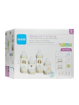 MAM เช็ตขวดนมป้องกันโคลิค พร้อมจุกหลอก และมือจับขวดนม รุ่น 15 PCs/Set สี Mix